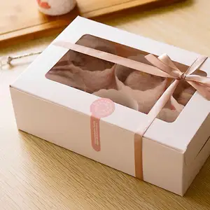 Kraft kağıt pencere şeffaf 1 2 4 6 8 12 paket fincan kek Cupcake ambalaj kutusu toptan özel şeffaf Mini kek kutusu