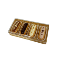 Lot de 4 boîtes à pâtisserie dorées en PET de qualité alimentaire avec couvercle transparent, boîte rectangulaire pour éclairs et cakesicles, emballage en plastique doré pour fournitures de boulangerie