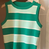 Taille libre col haut rayé pull en tricot à manches volantes haut début printemps maillot de corps à manches courtes moins cher