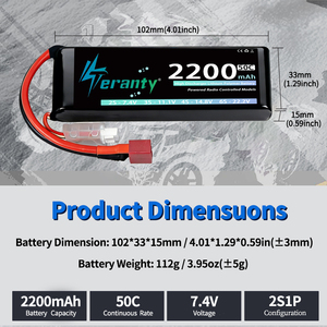 Аккумулятор LiPo TERANTY 2S 7.4V 2200mAh 50C в мягком корпусе с разъемом Deans XT60 для радиоуправляемых моделей самолетов, квадрокоптеров, вертолетов и дронов DJI - Product Image 4