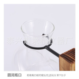 Heart Shaped Glass Hydroponic Vase With Wooden Stand For Desk Decoration Modern Style Brown Color - Product Image 2