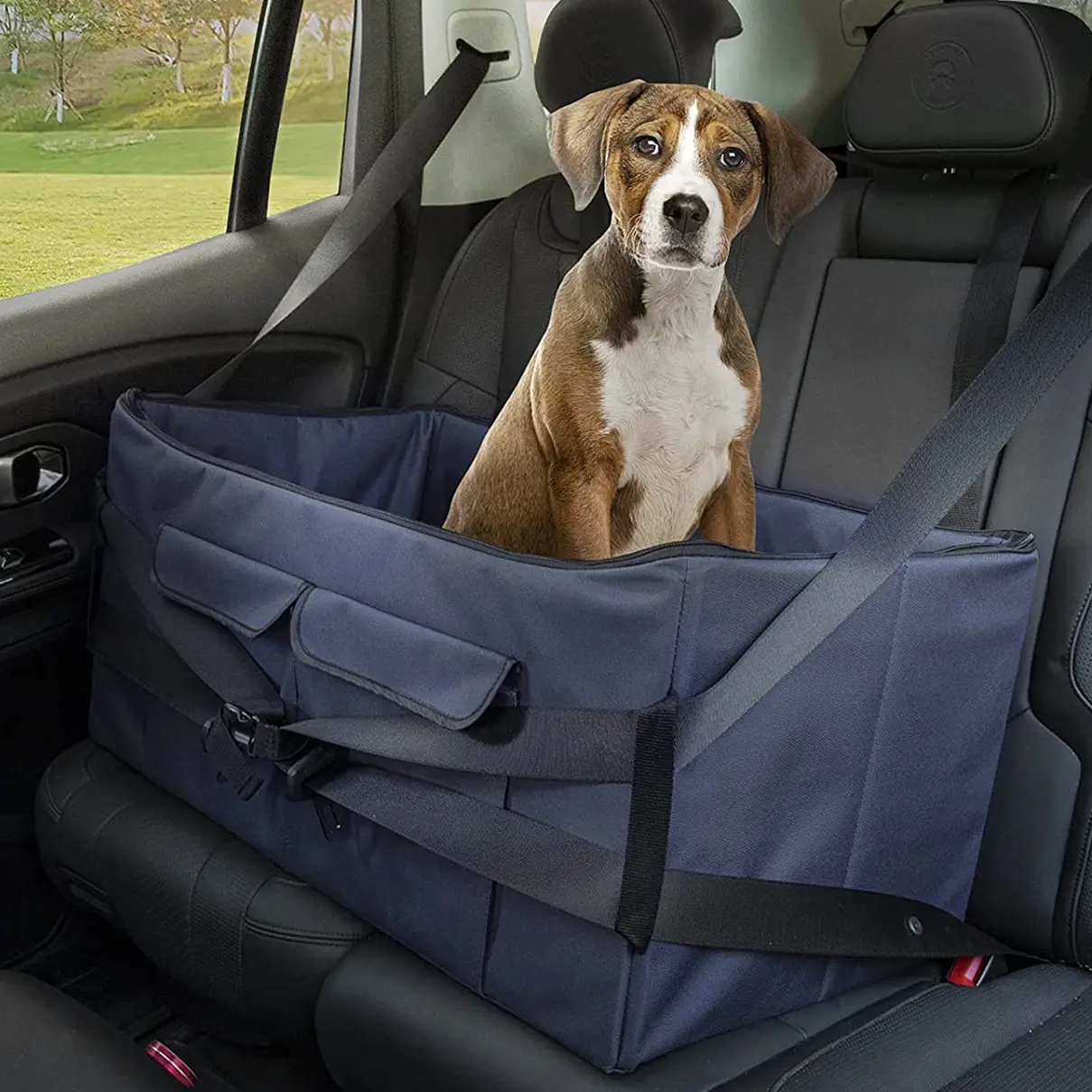 Booster assento de carro para cachorros, cama em casa com bolsos e estojo de transporte, fácil armazenamento e portátil, com logotipo personalizado