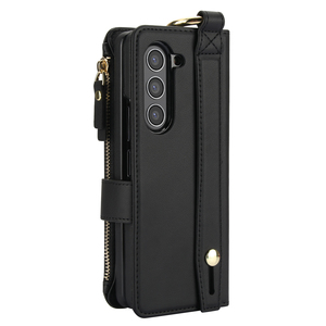 Màu Đen Sang Trọng PU Leather <span class=keywords><strong>Wallet</strong></span> Khe Cắm Thẻ Điện Thoại Trường Hợp Bao Da Với Keychain Điện Thoại Cover Quay Lại Đối Với Samsung Galaxy Z Gấp <span class=keywords><strong>5</strong></span> 6 Trường Hợp - Product Image 1