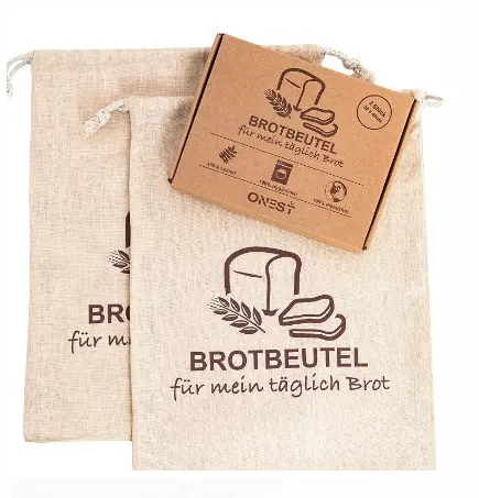 Bolsa de lino grande ecológica con logotipo personalizado, bolsa con cordón para pan