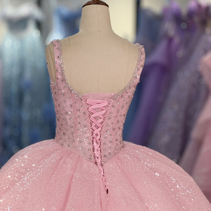 Vestido de Quinceañera Rosa Dy20302, con Apliques, de Chifón Brillante, Largo hasta el Suelo, Estilo Princesa, Antiestático - Product Image 3