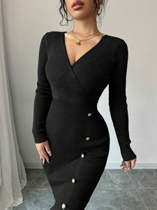Kadin örme Wrap <span class=keywords><strong>Dr</strong></span> doğal bel Bodycon baz katman iç aşınma kat uzunluğu v-ne uzun kollu katı kamgarn Polyester sonbahar - Product Image 6
