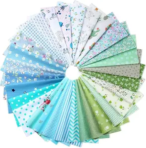 Fanni 30 шт./лот синие зеленые стили 100% хлопок цветочный узор предварительно вырезанные смешанные крафтовые ткани пэчворк для DIY шитья