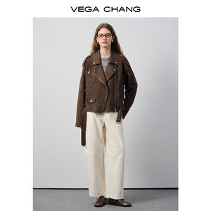 منتجات جديدة من VEGA CHANG عالية الجودة مجموعة خريف عتيقة من جلد الغزال طية صدر معطف جاكيت فضفاض على طراز دراجة نارية - Product Image 2