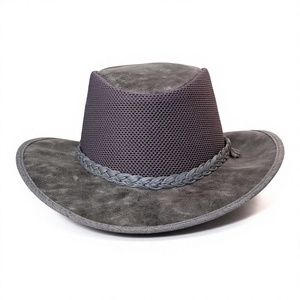Unisex Gray Genuine Leather Cowboy <b>Hat</b> Wide Brim Braided <b>Band</b> Outdoor Casual Winter Adult ELYSIAN INDUSTRIES European-American - Product Image 2