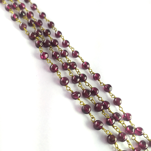 Natural Garnet Smooth 3mm Irregular Beaded Brass Wire Wrapped Handmade High Quality Johariz <b>Rosary</b> Chain - Product Image 2