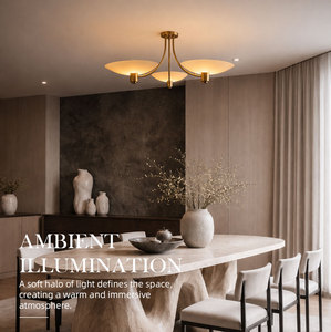 Lámpara de techo semiempotrada de lujo con tres cabezales y pantalla de cristal esmerilado en forma de platillo para mesa de comedor de villa, iluminación interior para sala de estar - Product Image 4