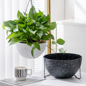 Grand pot suspendu en plastique, finition mouchetée, design de bol côtelé, <span class=keywords><strong>suspension</strong></span> par chaîne en fer pour jardin, balcon, intérieur - Product Image 4