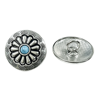 CF Benutzerdefiniertes Logo Zinklegierung Metall-Nähknopf Antik-Silber Blumenform mit Türkisfarbenem Zentrum für Mantel Kleid