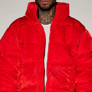 Winter Hot Selling Outdoor Thick for <b>Men</b> Custom <b>Hooded</b> Collar Zipper Casual Style Bubble <b>Jacket</b> for <b>Men's</b> In Red Color - Product Image 6