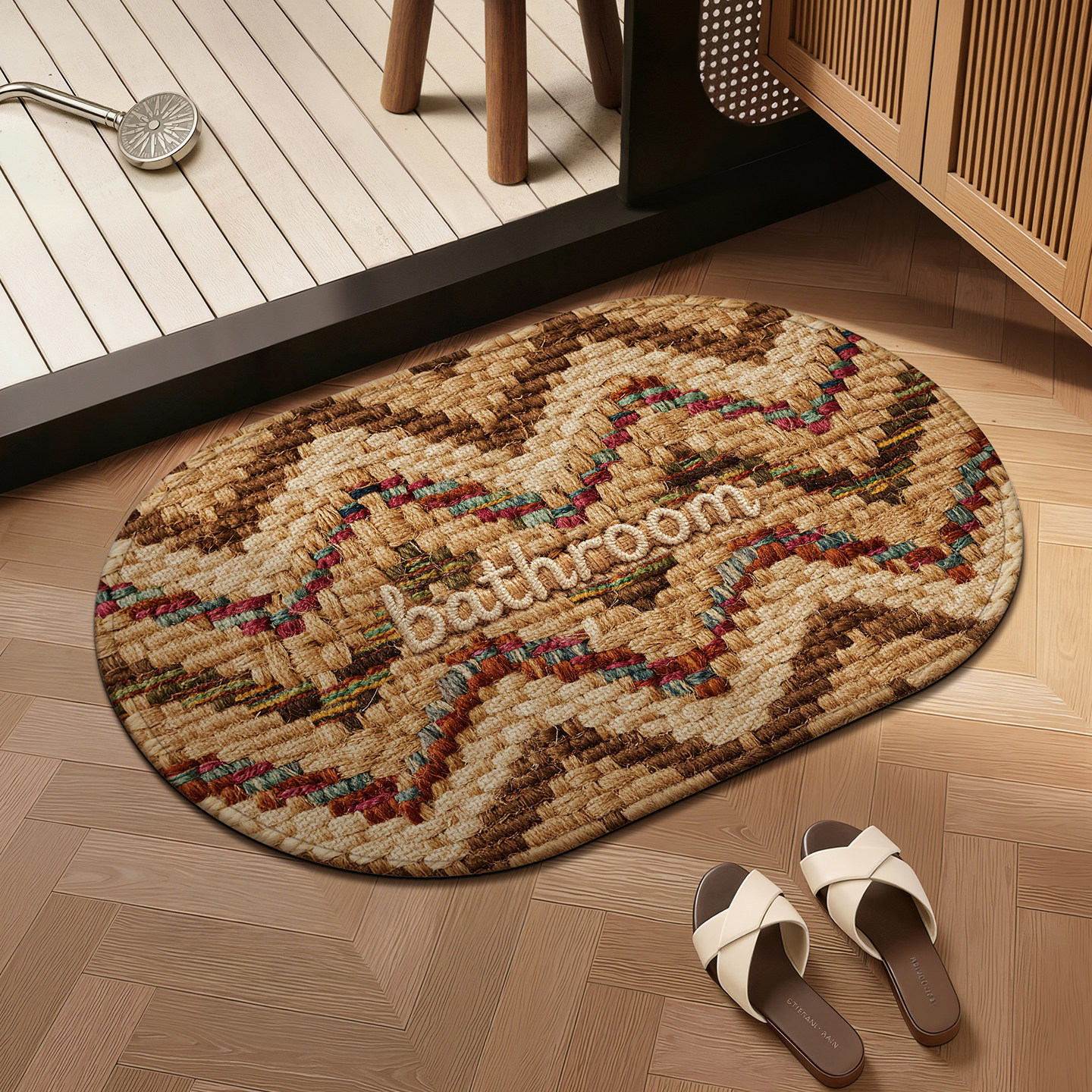 Beige - Vibrant Woven Landscape - Oval