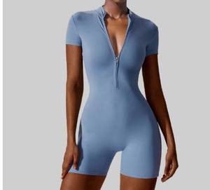 Combinaison de Sport Moulante Personnalisée à Manches Courtes avec Fermeture Éclair pour Femme | Yoga, <span class=keywords><strong>Danse</strong></span> & Fitness - Product Image 2