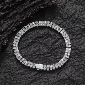 6Mm <b>Copper</b> Micro-inlaid Zircon Double-row <b>Bracelet</b>, Hip-hop <b>Bracelet</b>, Tennis Chain. Tanjing Fashion Lijing Necklace - Product Image 2