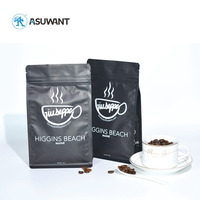 Venta al por mayor resellable negro mate fondo plano vacío frijol bolsa de embalaje bolsas de embalaje de café con válvula y cremallera