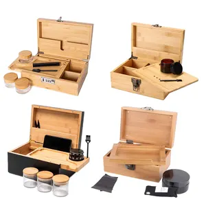 Boîte de rangement personnalisée Boîte de rangement en bois pour fumeurs Kit combiné avec accessoires et plateau roulant