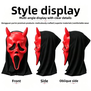 Máscara de Fantasma con Cuernos de <span class=keywords><strong>Diablo</strong></span> Rojo, Inspirada en Películas de Terror, Máscara de Scream con Capucha Negra para Cosplay de Halloween y Accesorios para Casas Encantadas - Product Image 4