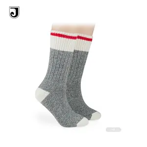 JL- K579灰色羊毛袜子配红色条纹