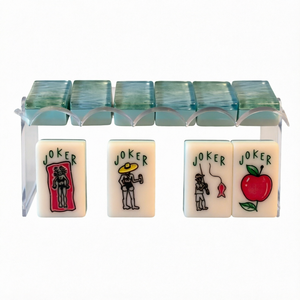 Jeu de Mahjong en Acrylique Couleur Crème avec Support Vert à Motifs Tourbillonnants pour 4 Joueurs - Product Image 1