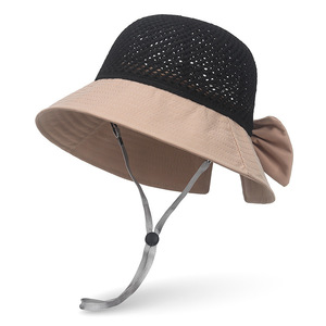 Summer Women's Breathable Fisherman Hat With <b>Bow</b> Tie Sun Protection Bucket Hat For Beach Outings Yellow Brick <b>Red</b> Color - Product Image 2