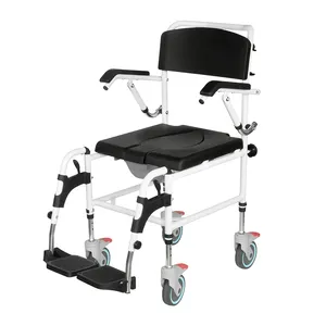 Commode tekerlekli sandalye tuvalet taşınabilir katlanır Commode sandalye tekerlekler ile Commode yanında yüksek hareketlilik tuvalet sandalyesi engelli için