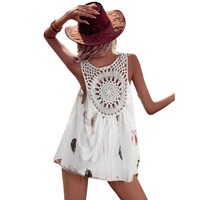 Summer Sleeveless V-neck Lace Blouse Loose Hollow Out Tsnk Top pour les femmes