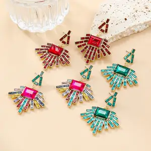 Luxury Colorful crystal Fan-shaped Bohemian drop Earrings Rhinestone stud Earrings