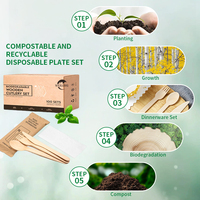 Ensemble de couverts jetables 100 % compostables et écologiques en bois de bouleau (cuillère, fourchette, couteau) – Emballage en vrac pour fêtes