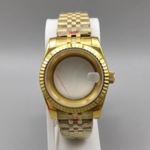 Boîtier de montre Mod Case 39 mm avec lunette dorée à bordure de type pièce de monnaie, bracelet à cinq maillons, loupe, verre saphir, compatible avec les mouvements NH35 NH36 - Product Image 1