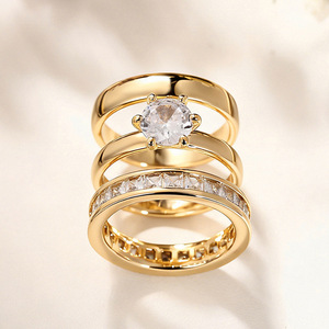 Set di Tre Anelli Classici con Zirconi a Sei Punte per Coppie, Gioielli Eleganti e alla Moda per Donne - Product Image 6