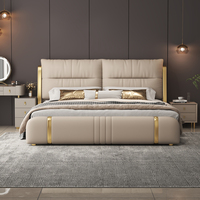 Meubles de chambre à coucher modernes et luxueux en bois, lits rembourrés, lit double super king size avec tiroirs de rangement