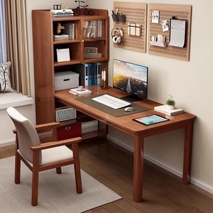 Hot-bán B2B rắn gỗ l-hình dạng góc Bàn Máy Tính Bền nhà văn phòng nghiên cứu bảng với kệ sách lưu trữ tủ - Product Image 1
