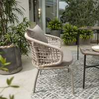 Chaise de salle à manger en aluminium moderne empilable pour extérieur, style bistrot-café, avec corde tressée