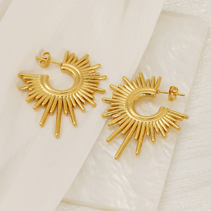 ZOGXIN Gold Sunburst Hoop Earrings Geometric Design Party Fashion Jewelry for Women - Product Image 4