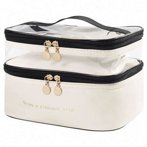 Trousse de Maquillage Double Couche Ouverte en PU, Grande Trousse de Voyage pour Cosmétiques et Soins de la Peau - Product Image 6