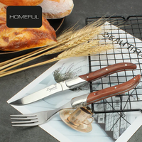 Ensemble de couverts de luxe Couteau Laguiole 24 pièces en acier inoxydable, fourchettes et couteaux à steak pour restaurant avec manche en bois Pakka, boîte cadeau