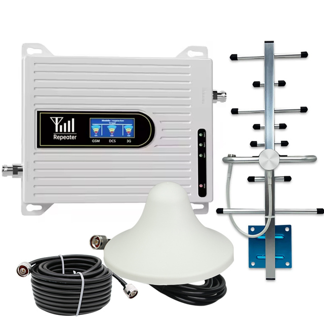 900 1800 2100 Tri band Mobile signal amplifier gsm DCS WCDMA 2G 3G 4G amplifier cell phone signal Booster Repeater with antenna