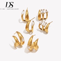 Boucles d'oreilles clous Dreamshow en zircon blanc double en forme de C avec pendentif marquise et coupes carrées, en acier inoxydable 316L, bijoux de créateur