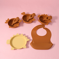 Dinosaure de qualité alimentaire sans BPA, ensemble d'alimentation en silicone pour bébé, assiette à bavette, bol pour les repas des enfants, ensemble de sevrage à DEL
