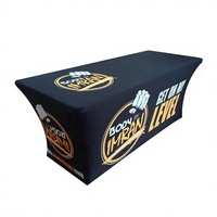 Vente de liquidation B2B, jupe de table personnalisée pour salon professionnel, impression par sublimation, polyester, housse de table extensible ajustée pour les événements