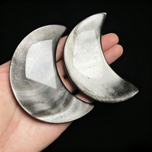Vente en gros de sculptures de lune en obsidienne argentée naturelle de 8 à 10 cm, ornements en cristal pour la guérison spirituelle, décoration intérieure - Product Image 1