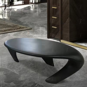 Mesa de Centro Moderna y Elegante de Fibra de Vidrio, Diseño Ovalado con Patas Triangulares para Sala de Estar - Product Image 5