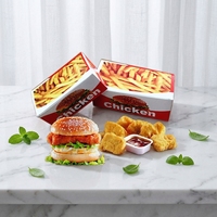 Boîte d'emballage en papier enduit pliable à fermeture à pression, imprimée sur mesure, avec pelliculage brillant/mat et revêtement UV pour hamburgers
