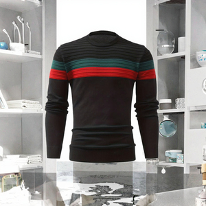 Pull tricoté personnalisé pour homme, col rond, rayé, anti-rétrécissement, anti-plis, à manches longues, avec motif décoratif, idéal pour l'hiver - Product Image 3