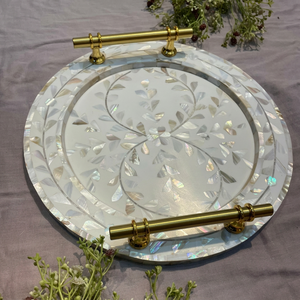 Bandeja Redonda LORD con Incrustaciones de Madreperla y Asas de Latón, Plato Decorativo para Mesa, de Uttar Pradesh - Product Image 2