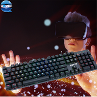 Clavier de jeu mécanique RGB rétro-éclairé USB clavier filaire avec commutateurs bleus anti-ghosting complet 104 touches pour ordinateur de bureau-noir