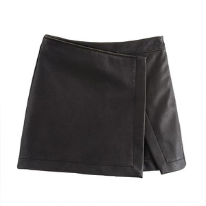 <span class=keywords><strong>Jupe</strong></span> plissée taille haute en similicuir à double boutonnage pour femme, style rétro décontracté et élégant, collection automne - Product Image 1